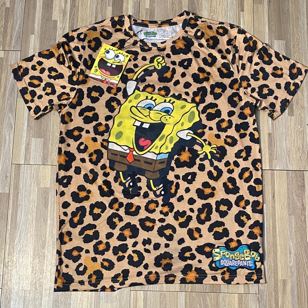 SpongeBob SquarePants Leopard Print T-Shirt rare unisex size medium - Picture 2 of 6